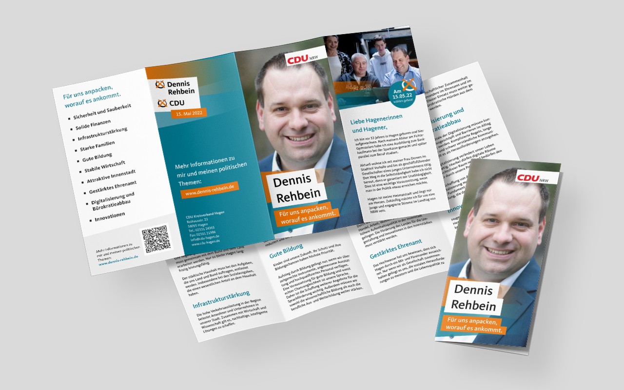 Wahlkampf-Flyer für Dennis Rehbein, CDU Hagen