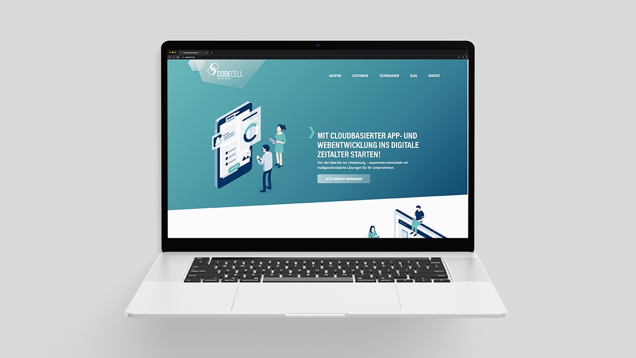 Die Webseite von CodeCell Applications auf einem Laptop